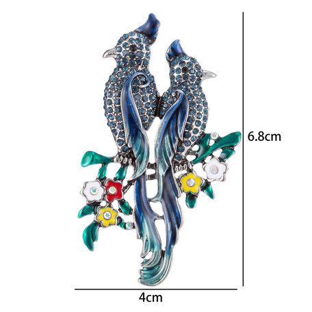 Vogel Speld-Broche met Gekleurde Zirkonia 