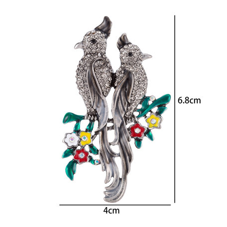 Bird Pin-Brooch with Colored Zirconia