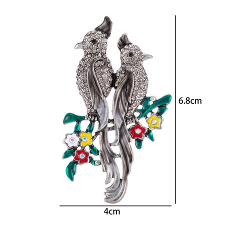 Vogel Speld-Broche met Gekleurde Zirkonia 