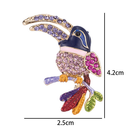 Papegaai Speld-Broche met Gekleurde Zirkonia 