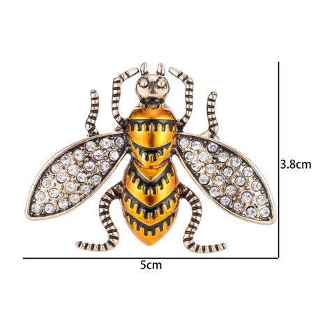 Honingbij Speld-Broche met Gekleurde Zirkonia 