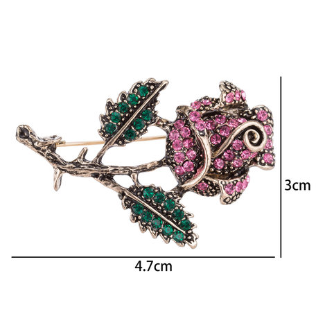 Roos Speld-Broche met Gekleurde Zirkonia