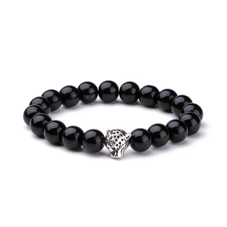 KRALEN ARMBAND AGAAT MET PANTER BEDELTJE