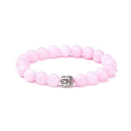 KRALEN ARMBAND ROZE KWARTS MET BOEDHA BEDELTJE