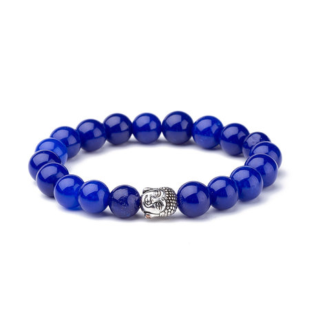 KRALEN ARMBAND LICHT BLAUW LAPIS LAZULI MET BOEDDHA BEDELTJE