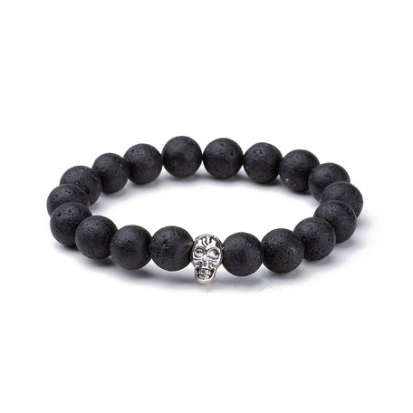 KRALEN ARMBAND LAVA STEEN MET SKULL BEDELTJE