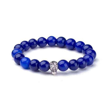 KRALEN ARMBAND LAPIS LAZULI MET SKULL BEDELTJE