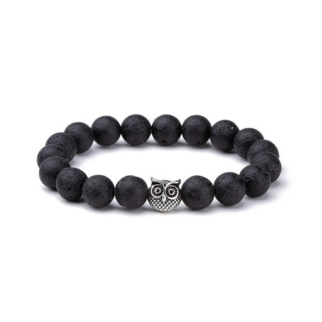 KRALEN ARMBAND LAVA STEEN MET UIL BEDELTJE