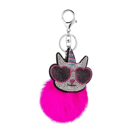 Sleutelhanger - Party Cat met Stras & Pluizenbol - 