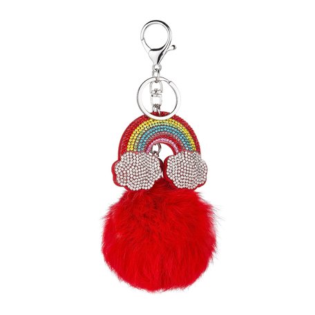 Sleutelhanger - Rainbow met Stras & Pluizenbol - Rood
