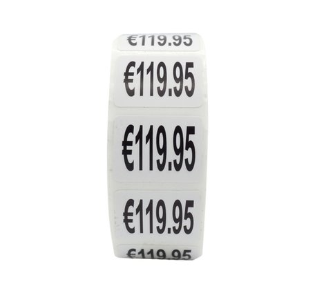 Prijs stickers €119,95 500 stk - 2 cm Breed x 1,5 cm Hoog