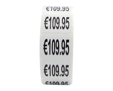 Prijs stickers €109,95 500 stk - 2 cm Breed x 1,5 cm Hoog