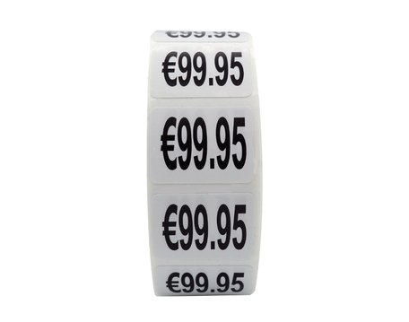 Prijs stickers €99,95 500 stk - 2 cm Breed x 1,5 cm Hoog