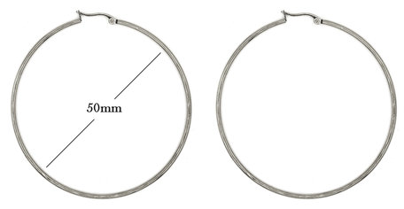 Statement Oorbellen - Stainless Steel Hoop Earrings - Zilver - Dia: 50mm