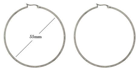 Statement Oorbellen - Stainless Steel Hoop Earrings - Zilver - Dia: 55mm