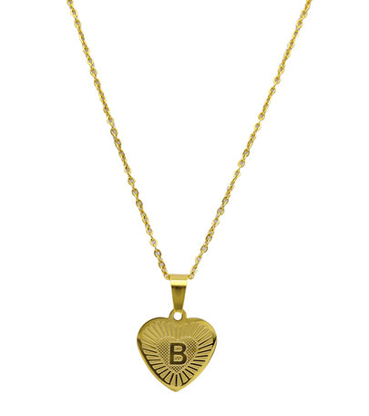  Stainless Steel Letter Necklace with Heart - Gold Color