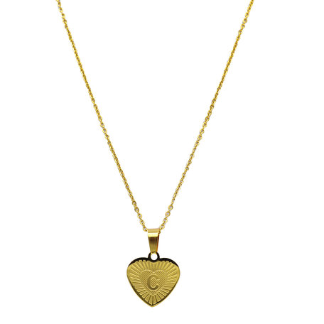 RVS Letter C Ketting met Hartje - Goud Kleur