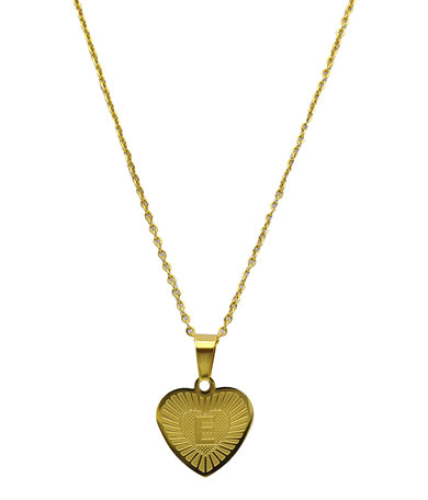 RVS Letter E Ketting met Hartje - Goud Kleur