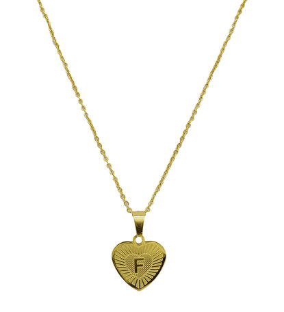 RVS Letter F Ketting met Hartje - Goud Kleur