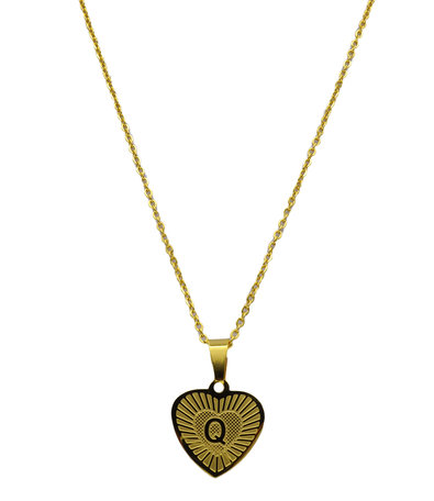  Stainless Steel Letter Necklace with Heart - Gold Color