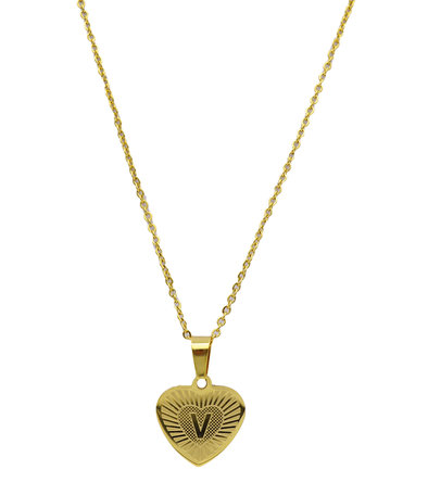  Stainless Steel Letter Necklace with Heart - Gold Color