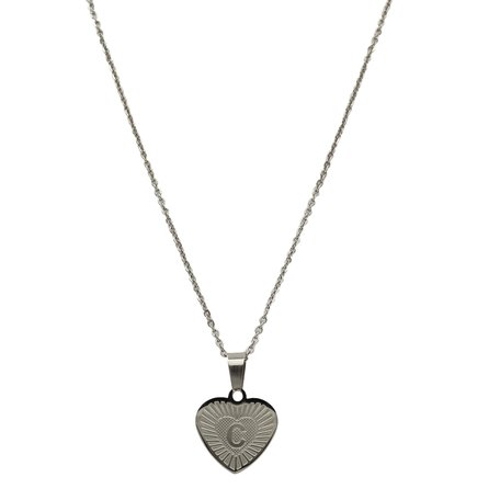 RVS Letter C Ketting met Hartje - Zilver Kleur