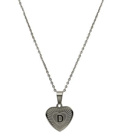 RVS Letter D Ketting met Hartje - Zilver Kleur