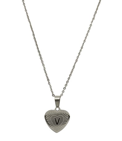  Stainless Steel Letter Necklace with Heart - Silver Color