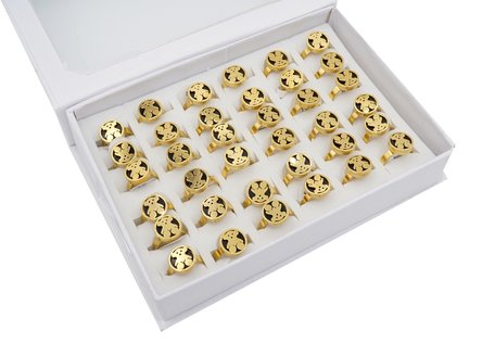  36 Stainless Steel Rings - with Bear Symbol - Gold