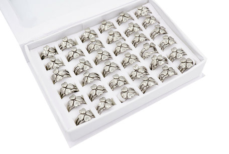 36 RVS Ringen - met Bloemetjes Triple Ring- Zilver