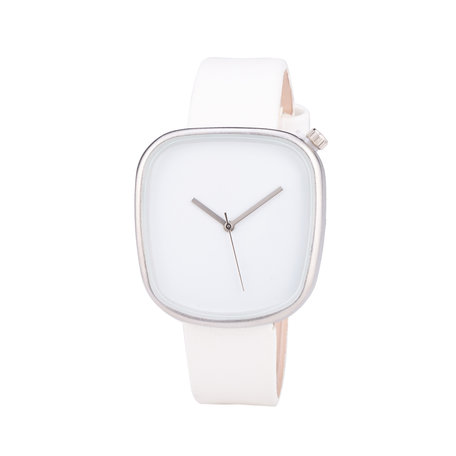 Leren Dames Horloge - Vierkant - Wit & Zilver 