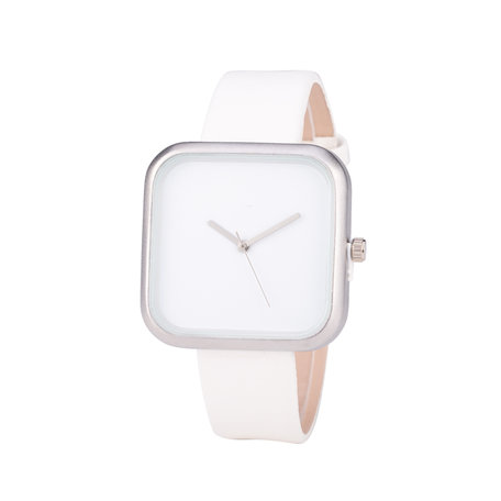 Leren Dames Horloge - Vierkant - Wit & Zilver