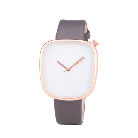 Leren Dames Horloge - Vierkant - Grijs & Rosé