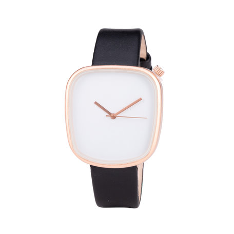 Leren Dames Horloge - Vierkant - Zwart & Rosé