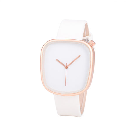 Leren Dames Horloge - Vierkant - Wit & Rosé